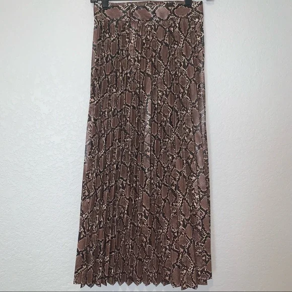 New Zara Faux Leather Snake Print Midi Pleated Skirt XS Small Medium 8372/262 - Picture 6 of 12